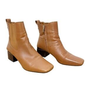 Franco Sarto Women's Waxton Square Toe Block Heel Ankle Booties Brown US 10